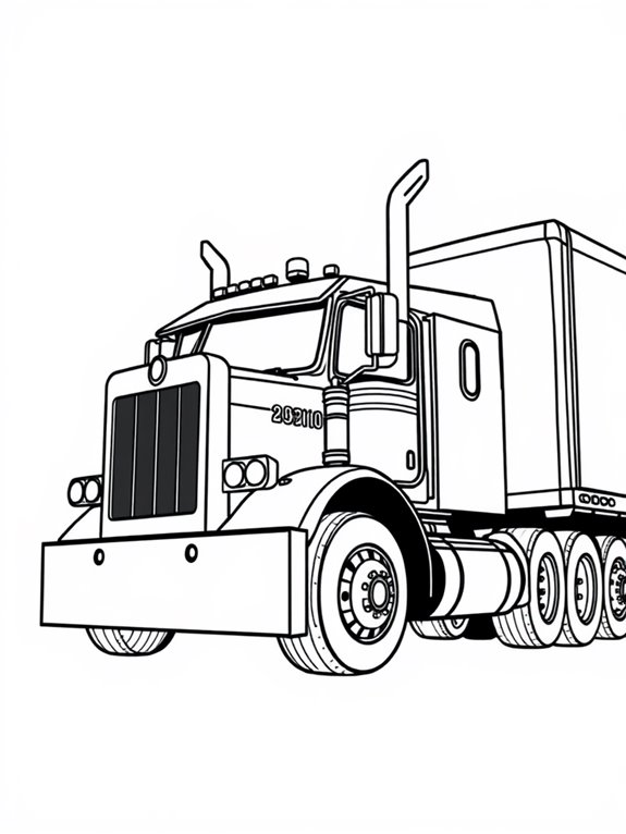 18 wheeler coloring page design