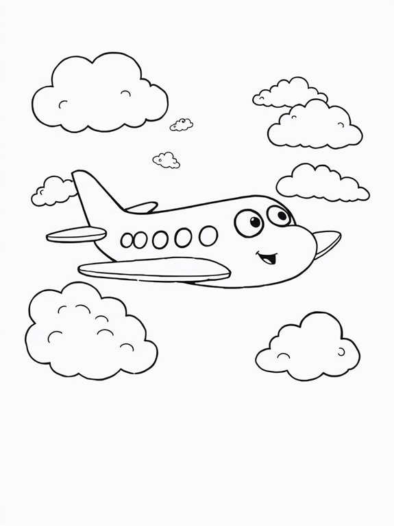 airplane coloring page clouds