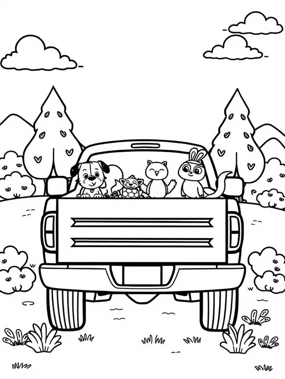 animal themed pickup truck coloring