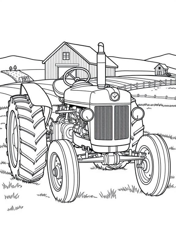 antique tractor coloring page