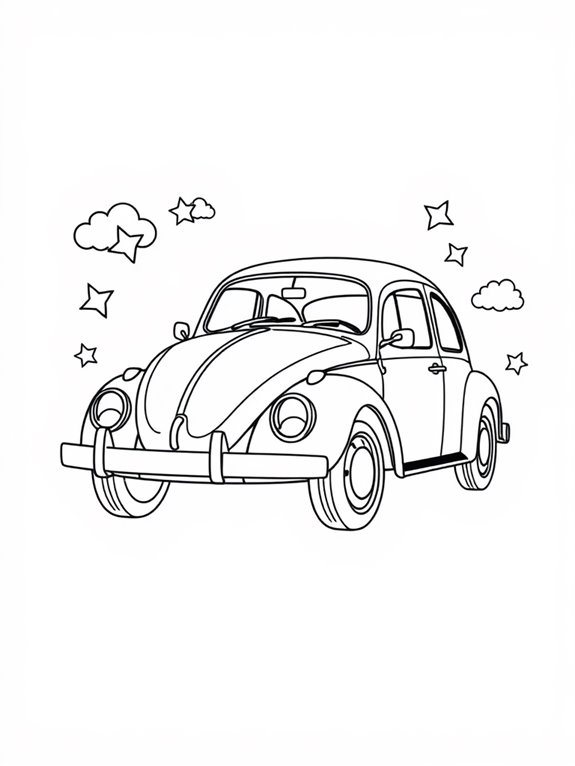 beetle with stars and clouds