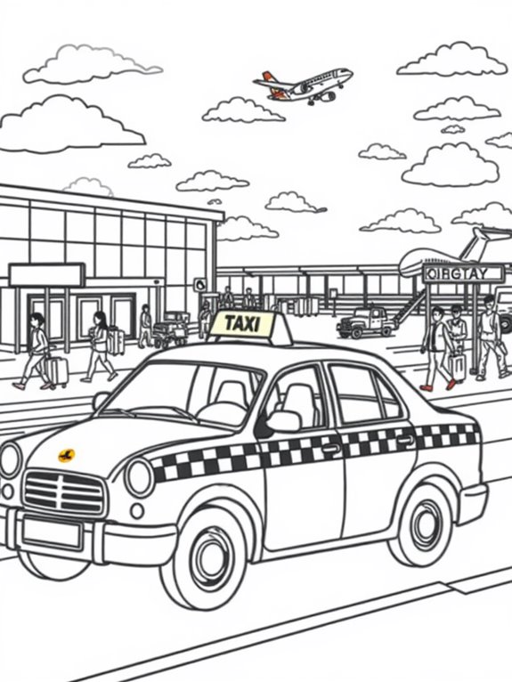 busy airport taxi scene