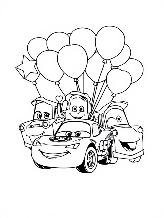 cars characters balloon coloring