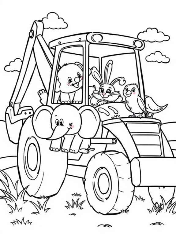 cartoon animals backhoe loader