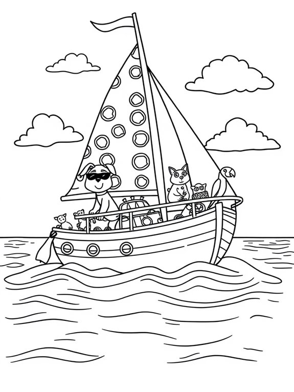 cartoon animals on yacht