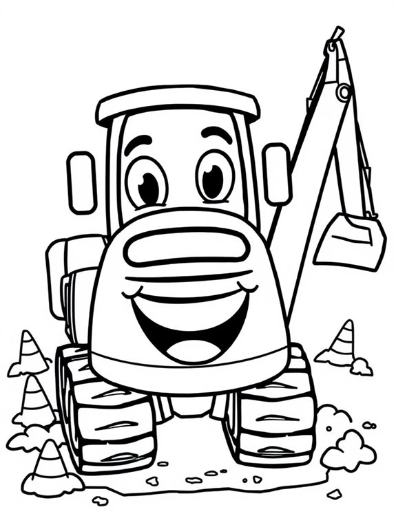 cartoon excavator coloring page