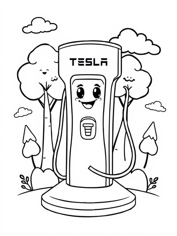 cartoon style tesla charger illustration