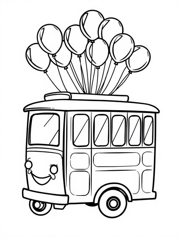 cartoon trolley with balloons