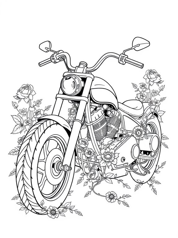 chopper motorcycle with flowers