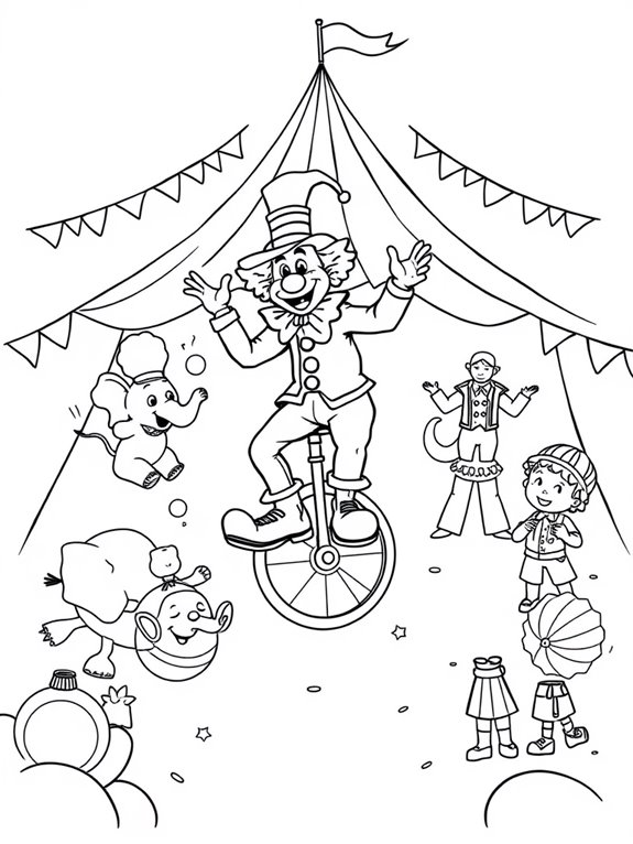 circus themed unicycle coloring page