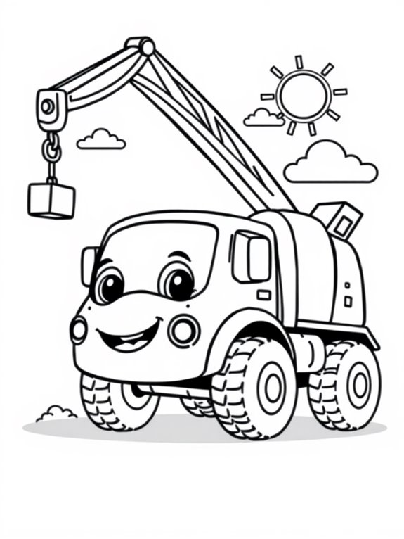 cute cartoon crane truck