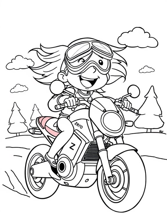 cute character on motorcycle