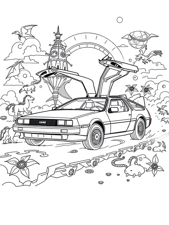 delorean fantasy coloring page