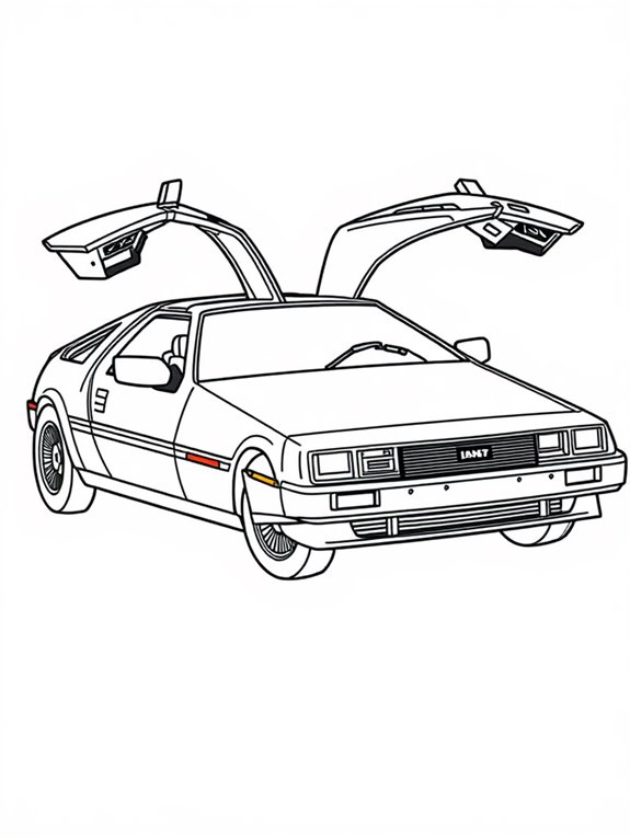 delorean retro coloring page