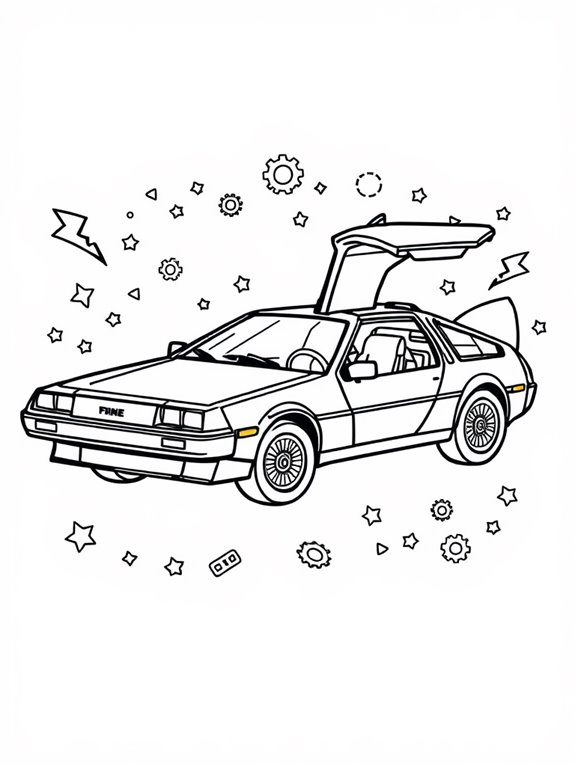 delorean themed coloring page