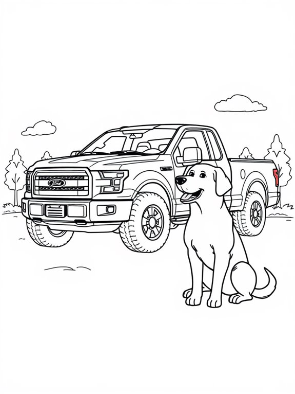 dog themed ford f 150 illustration