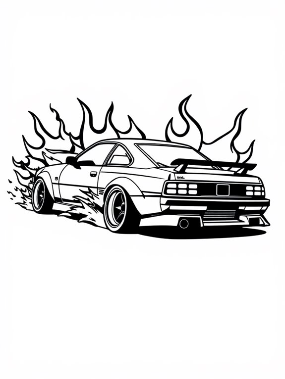 drift car silhouette flames