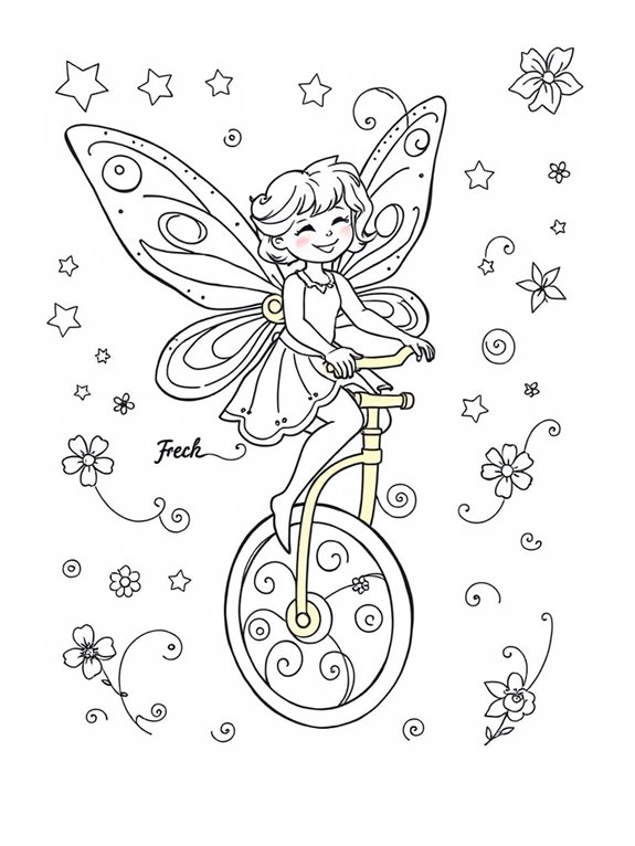 fairy riding whimsical unicycle