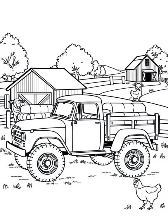 farm truck line art