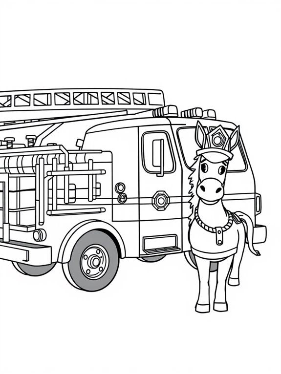 fire truck and horse