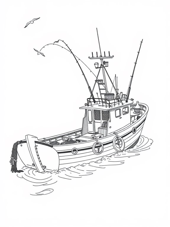 fishing boat coloring page