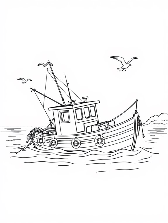 fishing boat coloring page