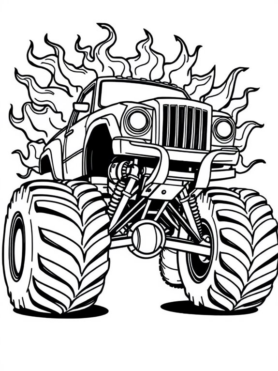 flaming monster truck coloring