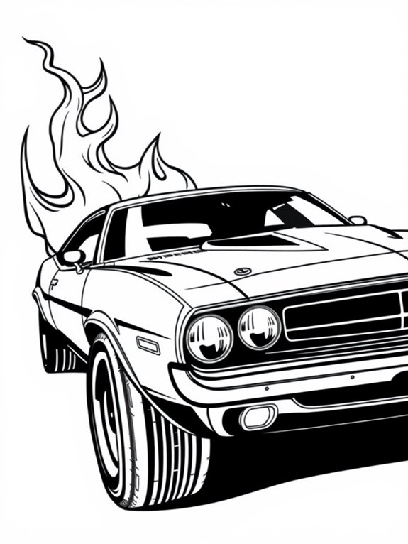 flaming muscle car coloring page