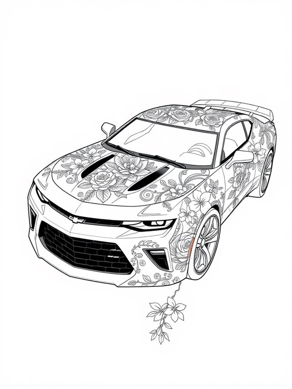 floral camaro coloring page