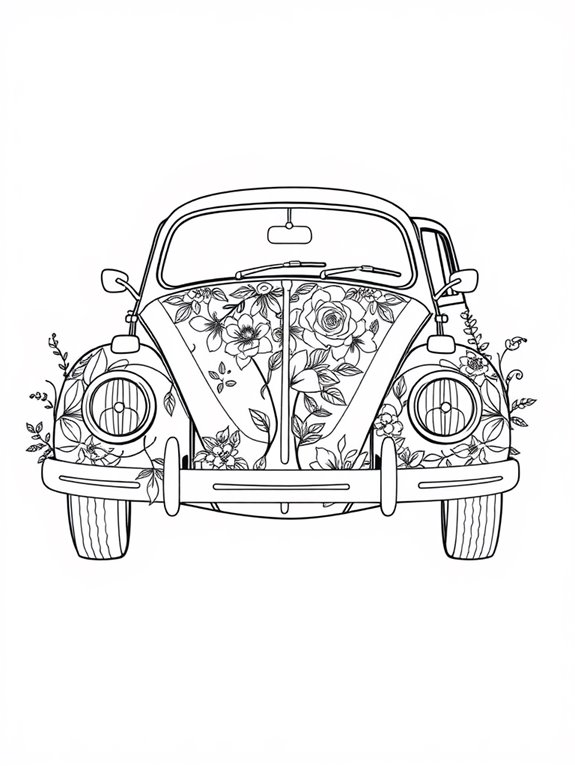 floral patterned volkswagen beetle coloring