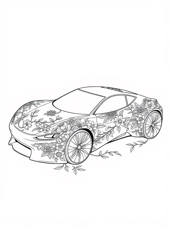 floral themed car illustration