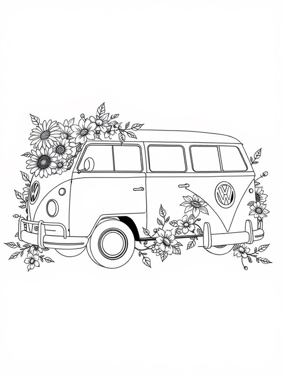 flower themed volkswagen bus