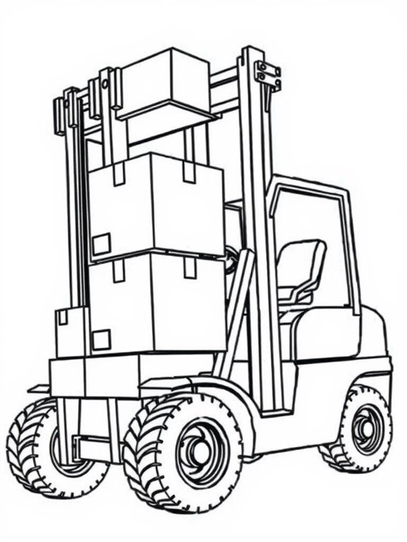 forklift carrying stacked boxes