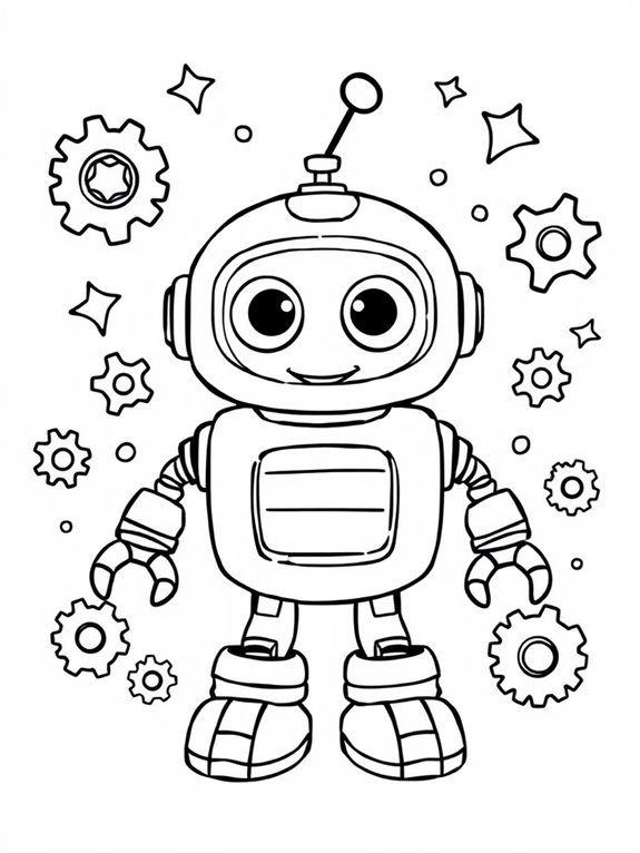 friendly robot coloring page