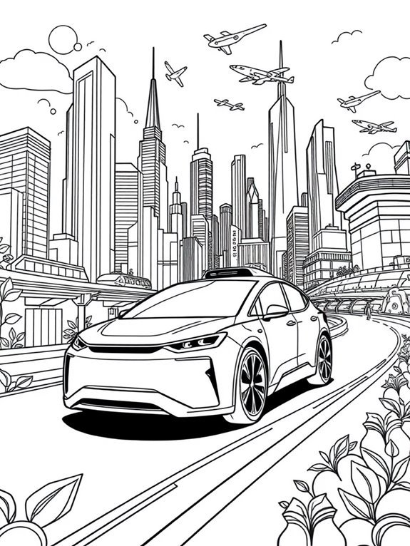 futuristic self driving car city