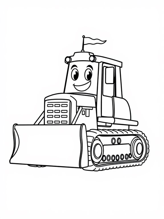 happy bulldozer coloring page