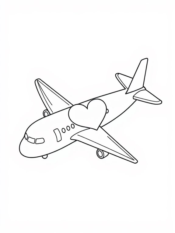 heart themed airplane coloring page