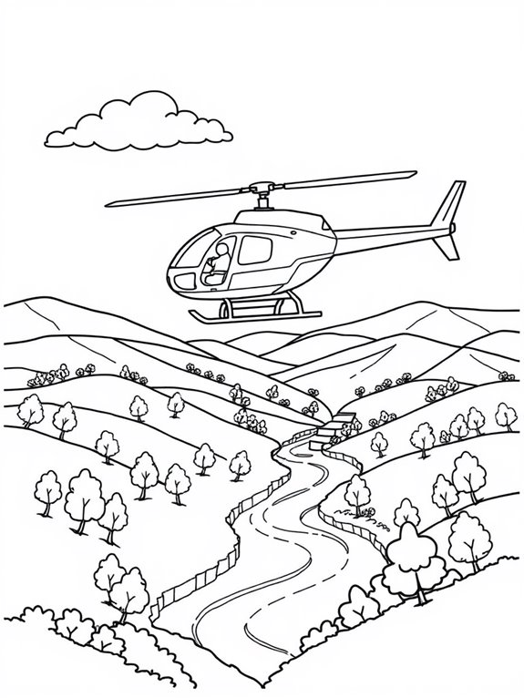 helicopter flying over landscape