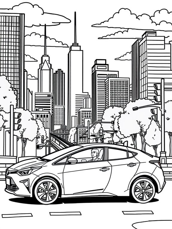 hybrid car city scene