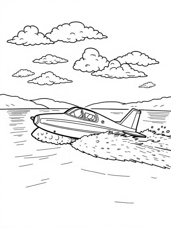 hydroplane line art clouds