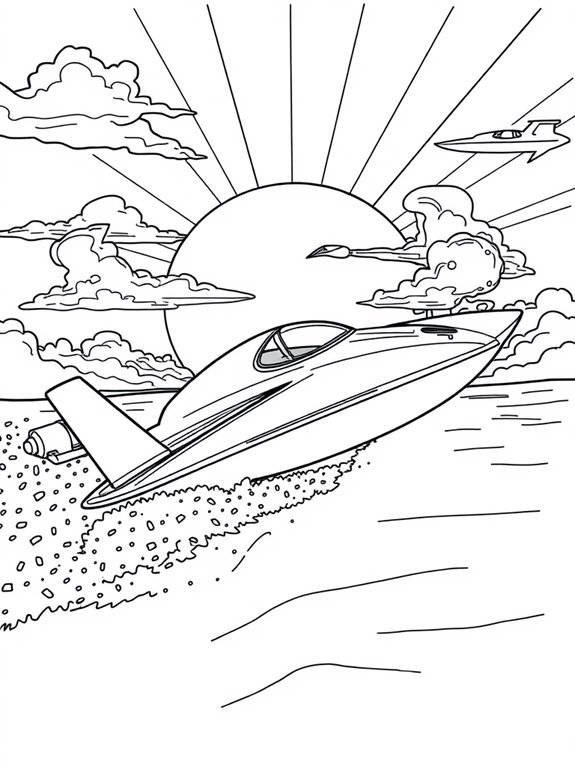 hydroplane sunset coloring page