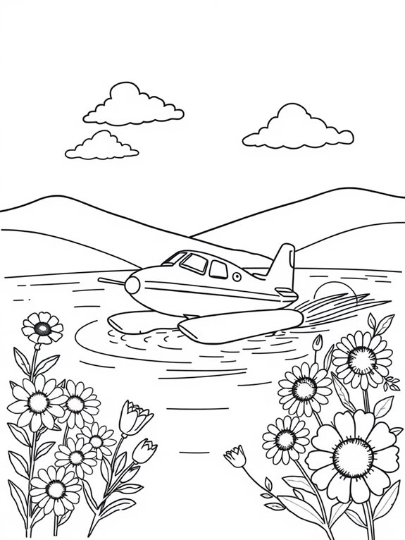 hydroplane with floral scenery