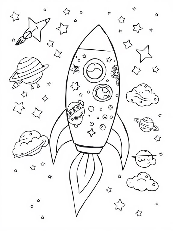 imaginative rocket coloring page