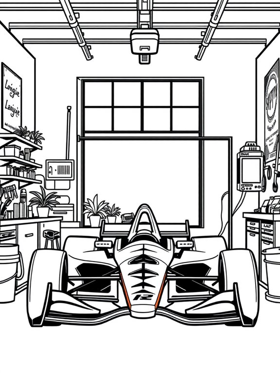 indycar in cozy garage