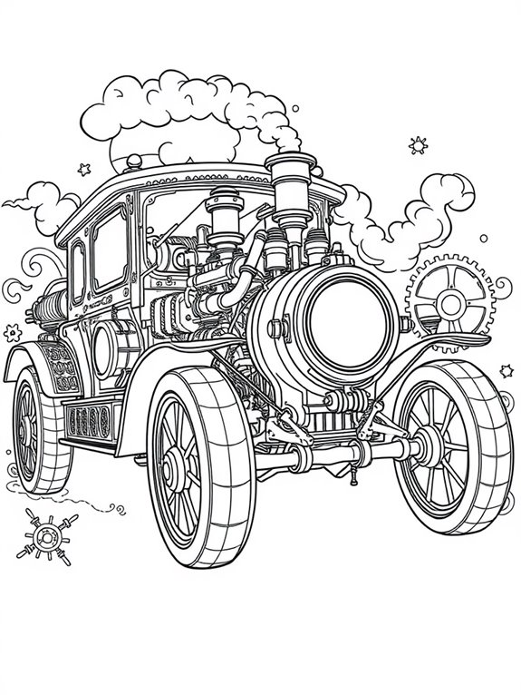 intricate steam powered car design