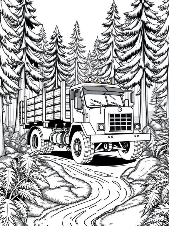 logging truck forest scene