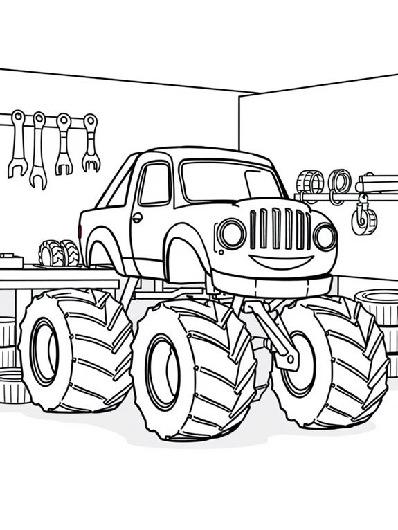 monster truck garage coloring