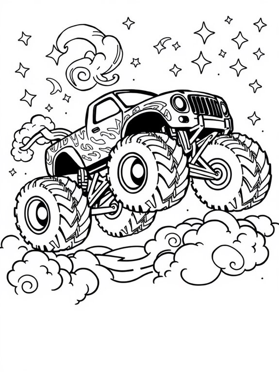 monster truck with clouds