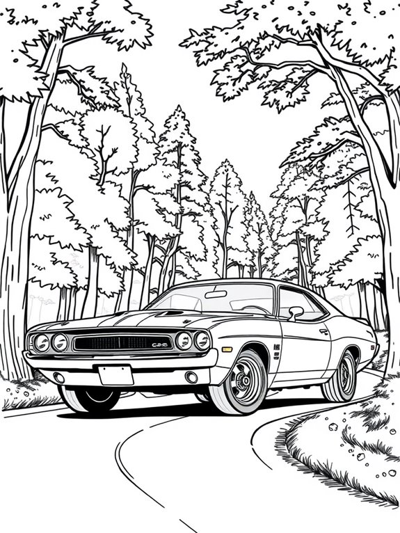 muscle car under trees