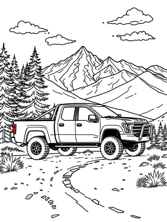 pickup truck mountain scene